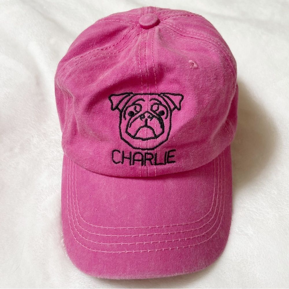 Laced Up Pug Dog Charlie Pink Adjustable Baseball Hat